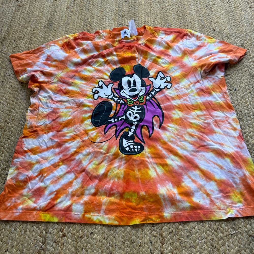 Disney World Halloween Spooky Mickey Mouse Skeleton Vampire Tie Dye Shirt XL